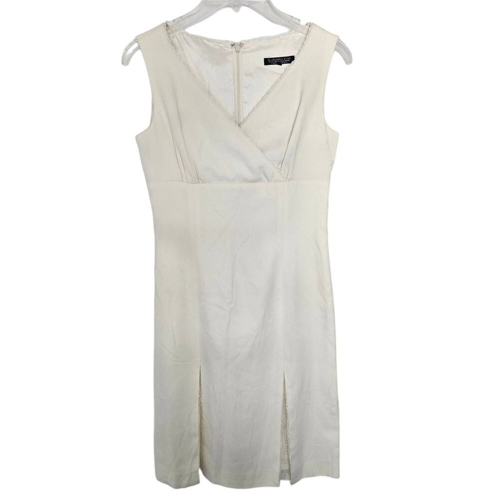 la chambre d'ine Cream White Sleeveless V-Neck Sheath Dress with Lace Trim sz 38